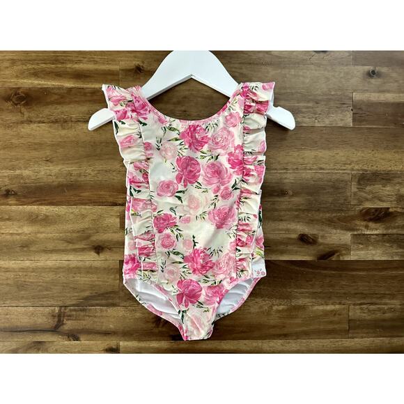 NEW SweetHoney Leotard Watercolor Candy Clusters Floral Pink Cream Ruffle 18M - Picture 2 of 5